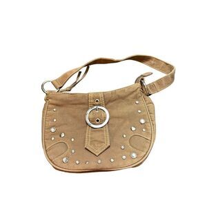 Limited Too JR. Vintage Tan Canvas Studded Shoulder Bag With Silver Buckle & Adj